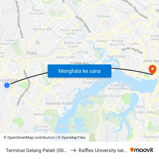 Terminal Gelang Patah (0000302) to Raffles University Iskandar map