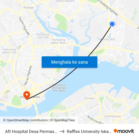 Aft Hospital Desa Permas Jaya to Raffles University Iskandar map