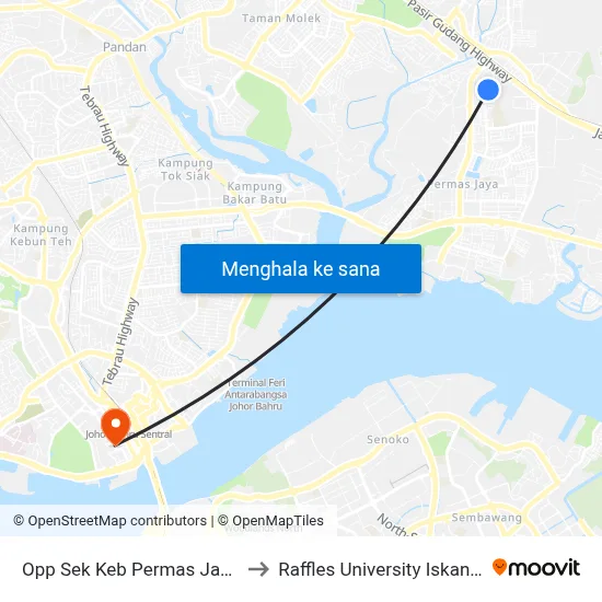Opp Sek Keb Permas Jaya 1 to Raffles University Iskandar map