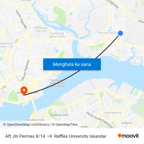 Aft Jln Permas 8/14 to Raffles University Iskandar map