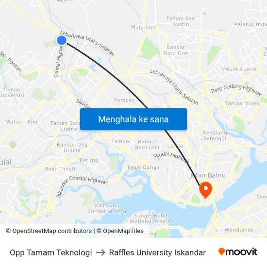 Opp Tamam Teknologi to Raffles University Iskandar map