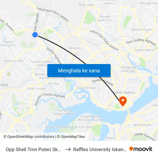 Opp Shell Tmn Puteri Skudai to Raffles University Iskandar map