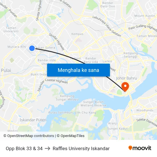 Opp Blok 33 & 34 to Raffles University Iskandar map