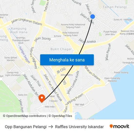 Opp Bangunan Pelangi to Raffles University Iskandar map