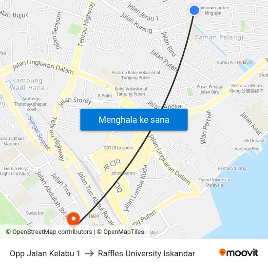 Opp Jalan Kelabu 1 to Raffles University Iskandar map