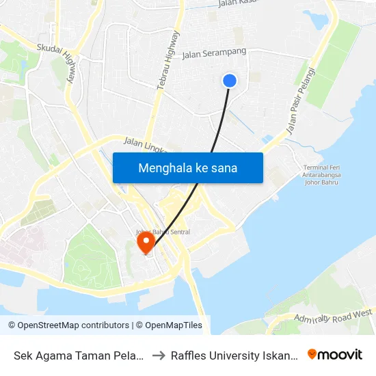 Sek Agama Taman Pelangi to Raffles University Iskandar map