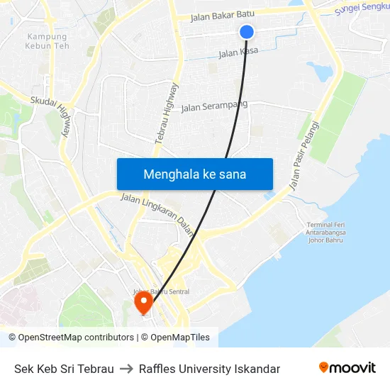 Sek Keb Sri Tebrau to Raffles University Iskandar map