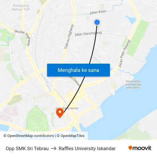 Opp SMK Sri Tebrau to Raffles University Iskandar map