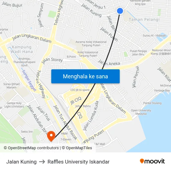 Jalan Kuning to Raffles University Iskandar map