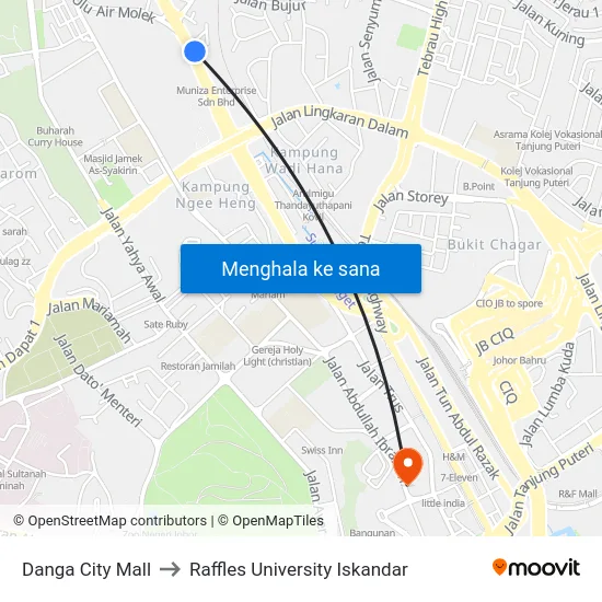 Danga City Mall to Raffles University Iskandar map