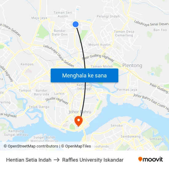 Hentian Setia Indah to Raffles University Iskandar map