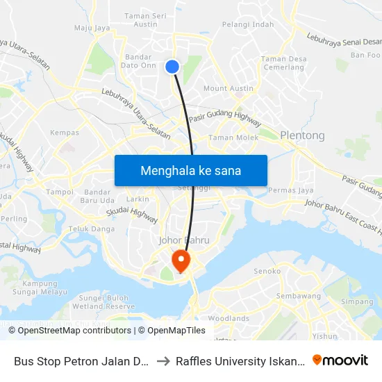 Bus Stop Petron Jalan Daya to Raffles University Iskandar map