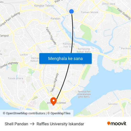 Shell Pandan to Raffles University Iskandar map