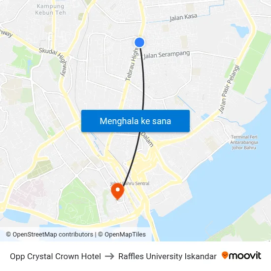 Opp Crystal Crown Hotel to Raffles University Iskandar map