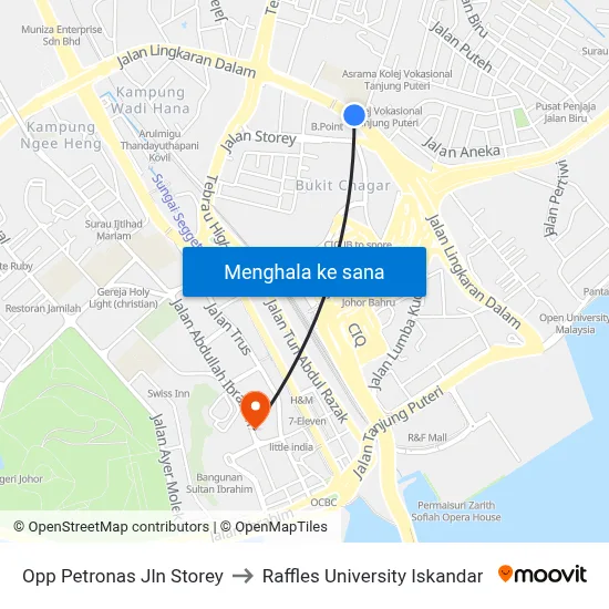 Opp Petronas Jln Storey to Raffles University Iskandar map