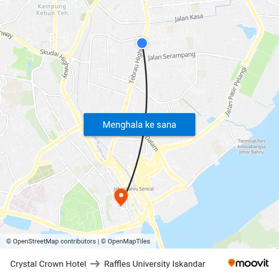 Crystal Crown Hotel to Raffles University Iskandar map