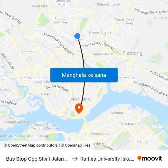 Bus Stop Opp Shell Jalan Daya to Raffles University Iskandar map
