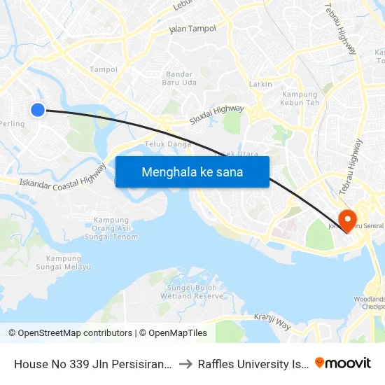 House No 339 Jln Persisiran Perling 1 to Raffles University Iskandar map