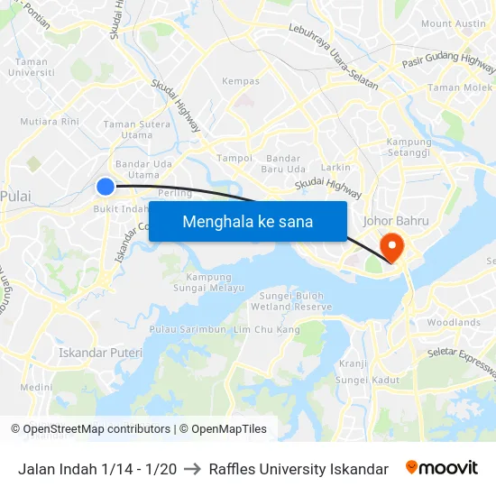 Jalan Indah 1/14 - 1/20 to Raffles University Iskandar map