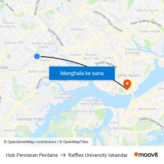 Hub Persiaran Perdana to Raffles University Iskandar map