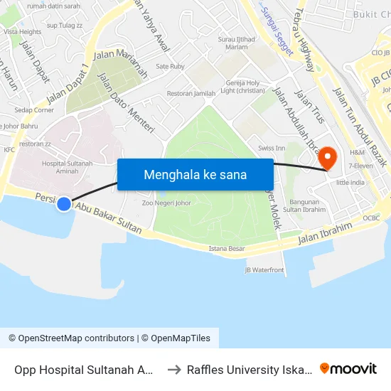 Opp Hospital Sultanah Aminah to Raffles University Iskandar map