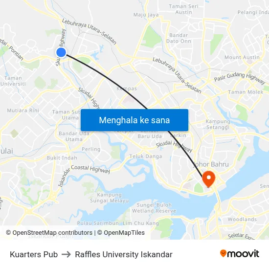 Kuarters Pub to Raffles University Iskandar map