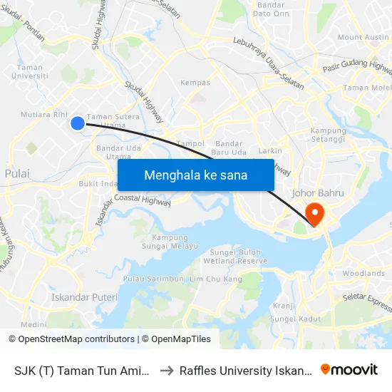 SJK (T) Taman Tun Aminah to Raffles University Iskandar map