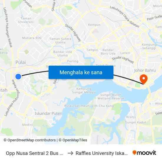 Opp Nusa Sentral 2 Bus Stop to Raffles University Iskandar map
