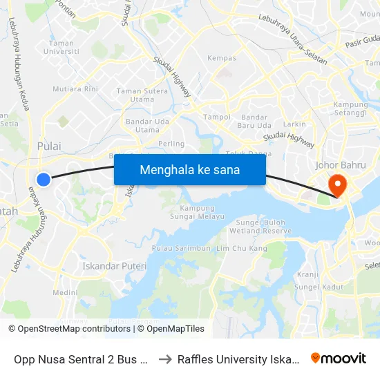 Opp Nusa Sentral 2 Bus Stop to Raffles University Iskandar map
