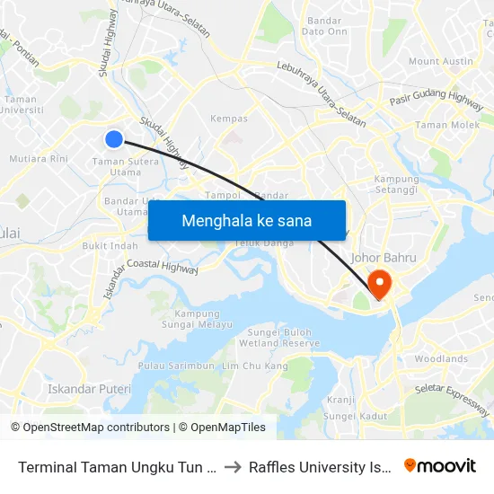 Terminal Taman Ungku Tun Aminah to Raffles University Iskandar map