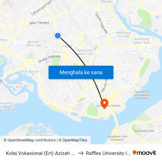 Kolej Vokasional (Ert) Azizah Johor Bahru to Raffles University Iskandar map