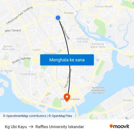 Kg Ubi Kayu to Raffles University Iskandar map