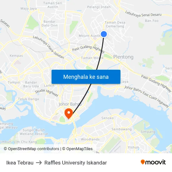 Ikea Tebrau to Raffles University Iskandar map