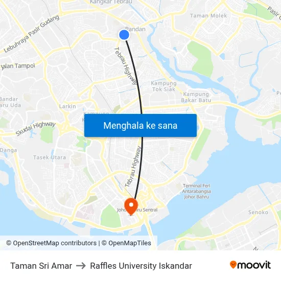 Taman Sri Amar to Raffles University Iskandar map