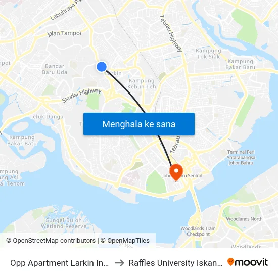 Opp Apartment Larkin Indah to Raffles University Iskandar map