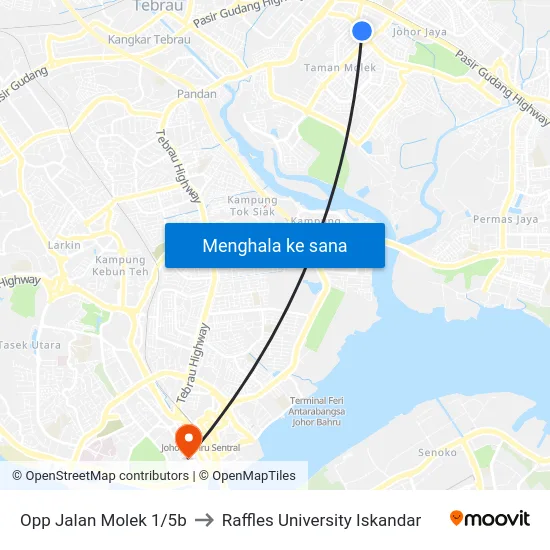 Opp Jalan Molek 1/5b to Raffles University Iskandar map