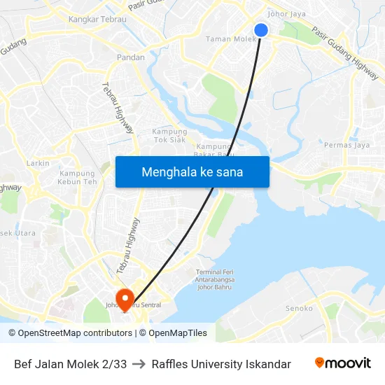 Bef Jalan Molek 2/33 to Raffles University Iskandar map