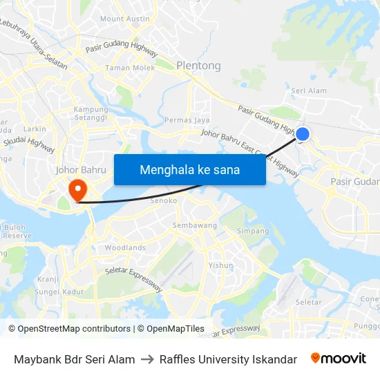 Maybank Bdr Seri Alam to Raffles University Iskandar map