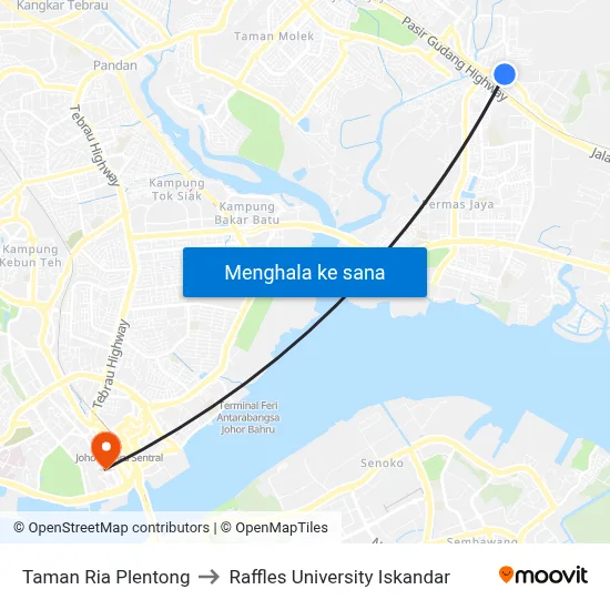 Taman Ria Plentong to Raffles University Iskandar map