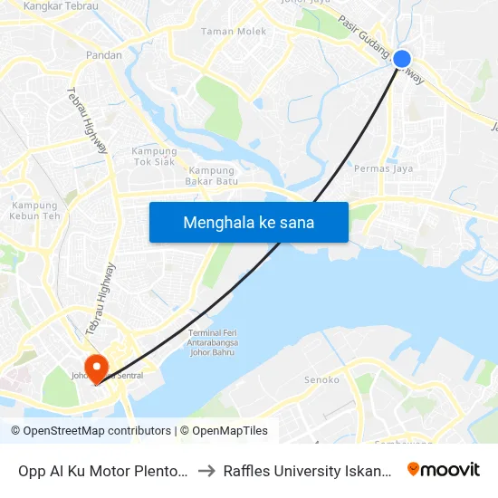 Opp Al Ku Motor Plentong to Raffles University Iskandar map