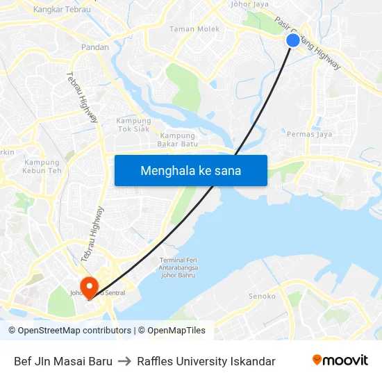 Bef Jln Masai Baru to Raffles University Iskandar map