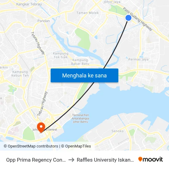 Opp Prima Regency Condo to Raffles University Iskandar map