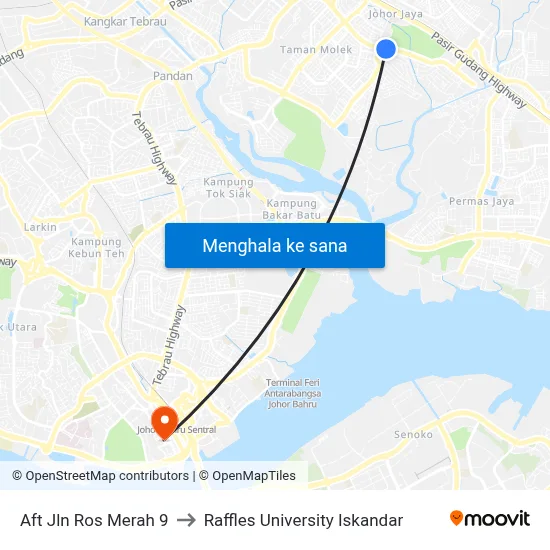 Aft Jln Ros Merah 9 to Raffles University Iskandar map