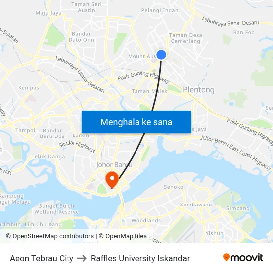 Aeon Tebrau City to Raffles University Iskandar map