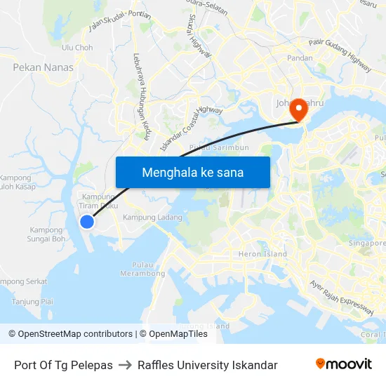 Port Of Tg Pelepas to Raffles University Iskandar map