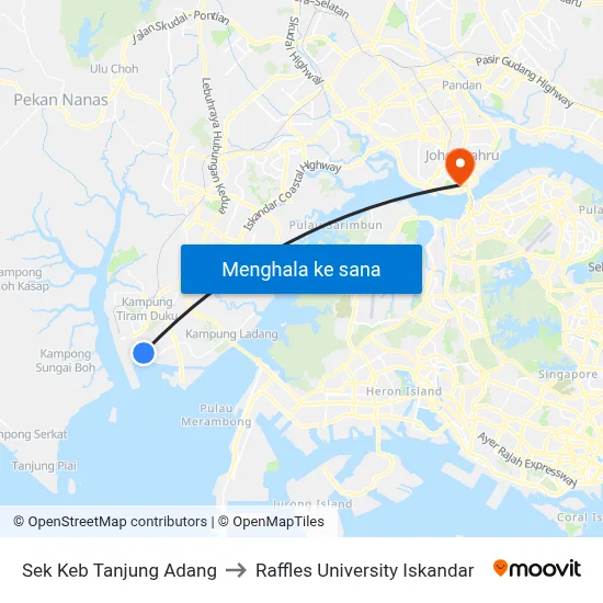 Sek Keb Tanjung Adang to Raffles University Iskandar map