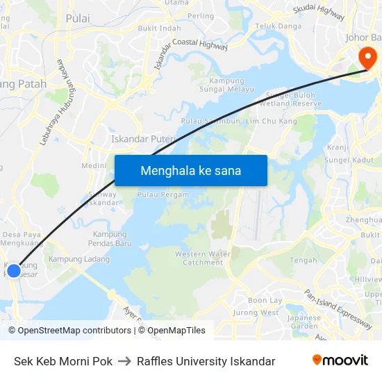 Sek Keb Morni Pok to Raffles University Iskandar map