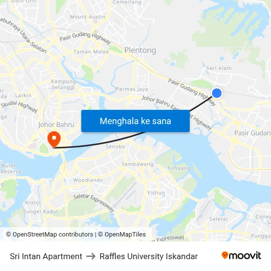 Sri Intan Apartment to Raffles University Iskandar map