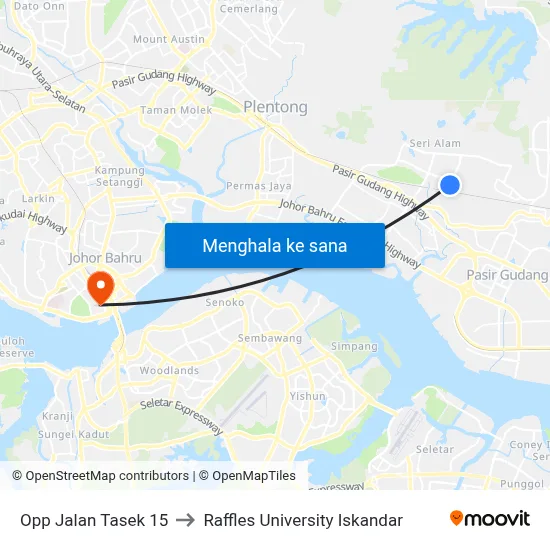 Opp Jalan Tasek 15 to Raffles University Iskandar map