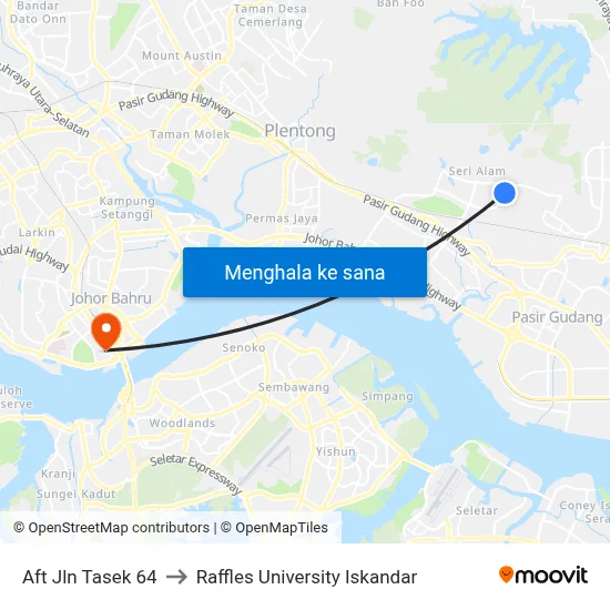 Aft Jln Tasek 64 to Raffles University Iskandar map
